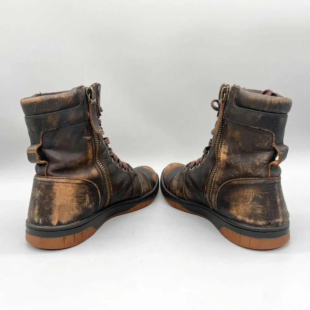 Diesel Tatradium Basket Butch Zip Boots Mens 9 Brown Distressed Leather Hipster